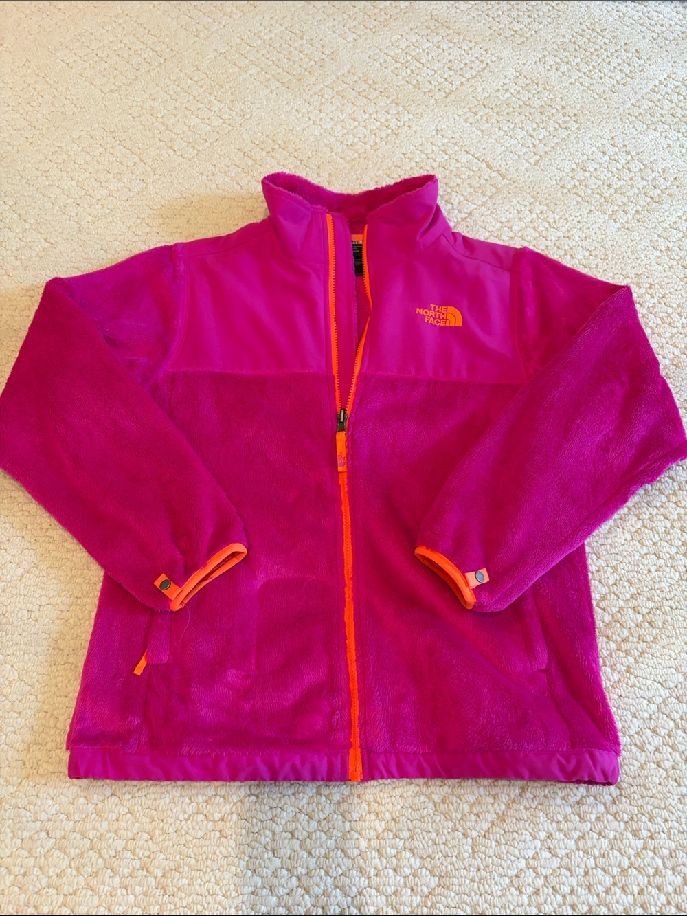 The North Face Kids Magenta Fleece Jacket with Orange Trim